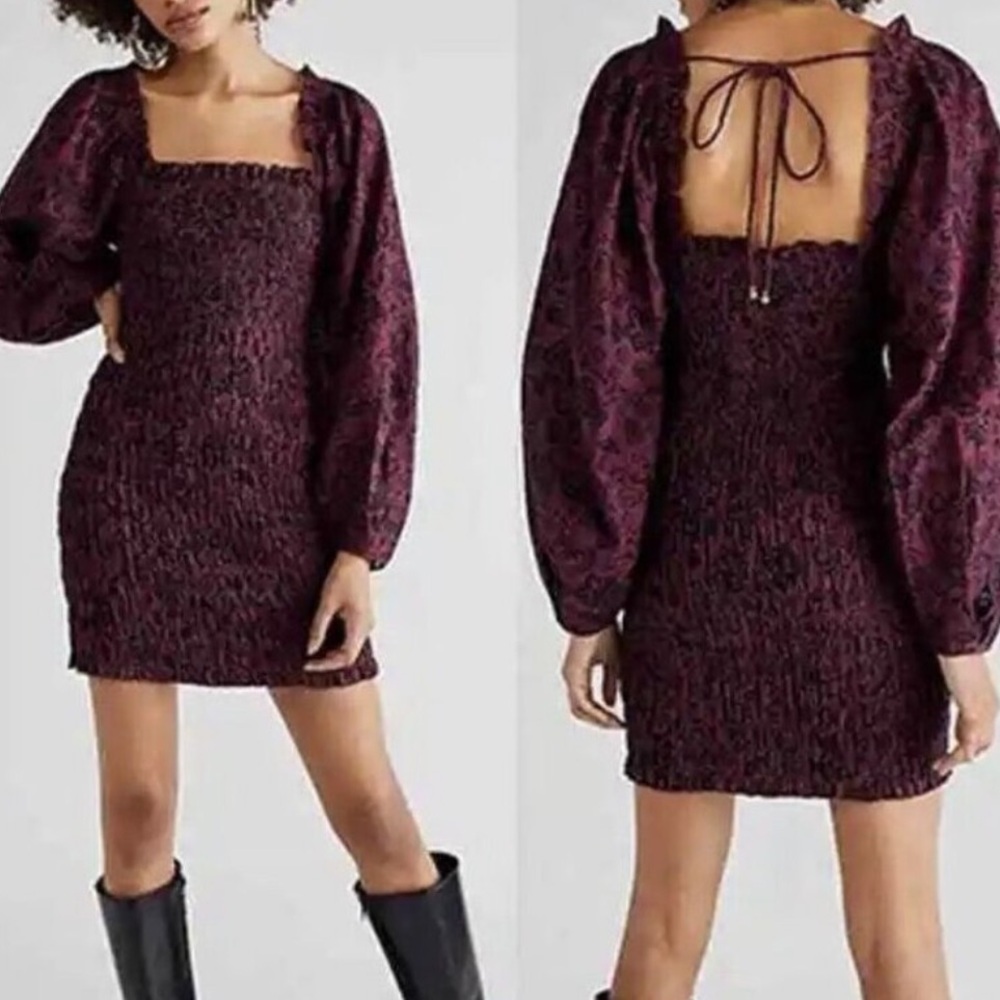 Free People Smock It To Me Mini Floral Long Puff Sleeves Dress Cotton Size S NWT